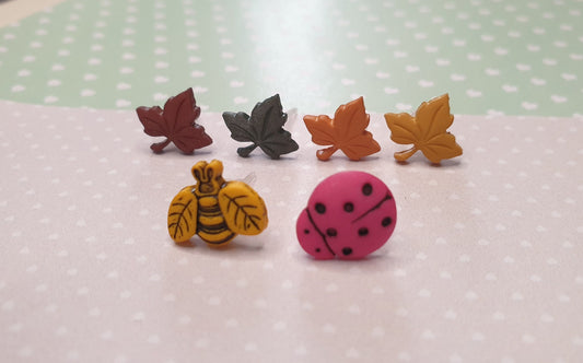 Allergy Free Bee, Ladybird/Lady Bug, Leaf, Acorn, Dragonfly Stud Earrings. Hypoallergenic Stocking Filler