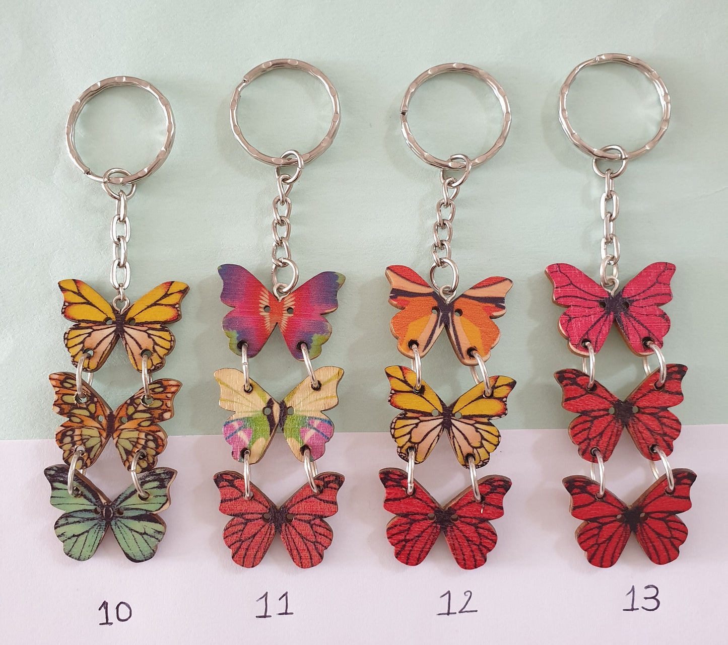 Triple Wooden Butterfly Keychain. Choice of Designs. Pretty and Unusual Stocking Filler Mothers Day