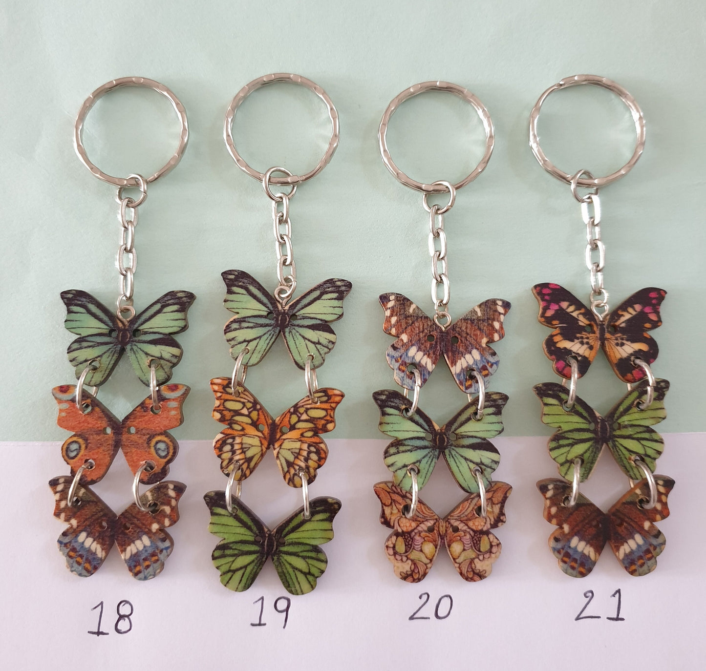 Triple Wooden Butterfly Keychain. Choice of Designs. Pretty and Unusual Stocking Filler Mothers Day