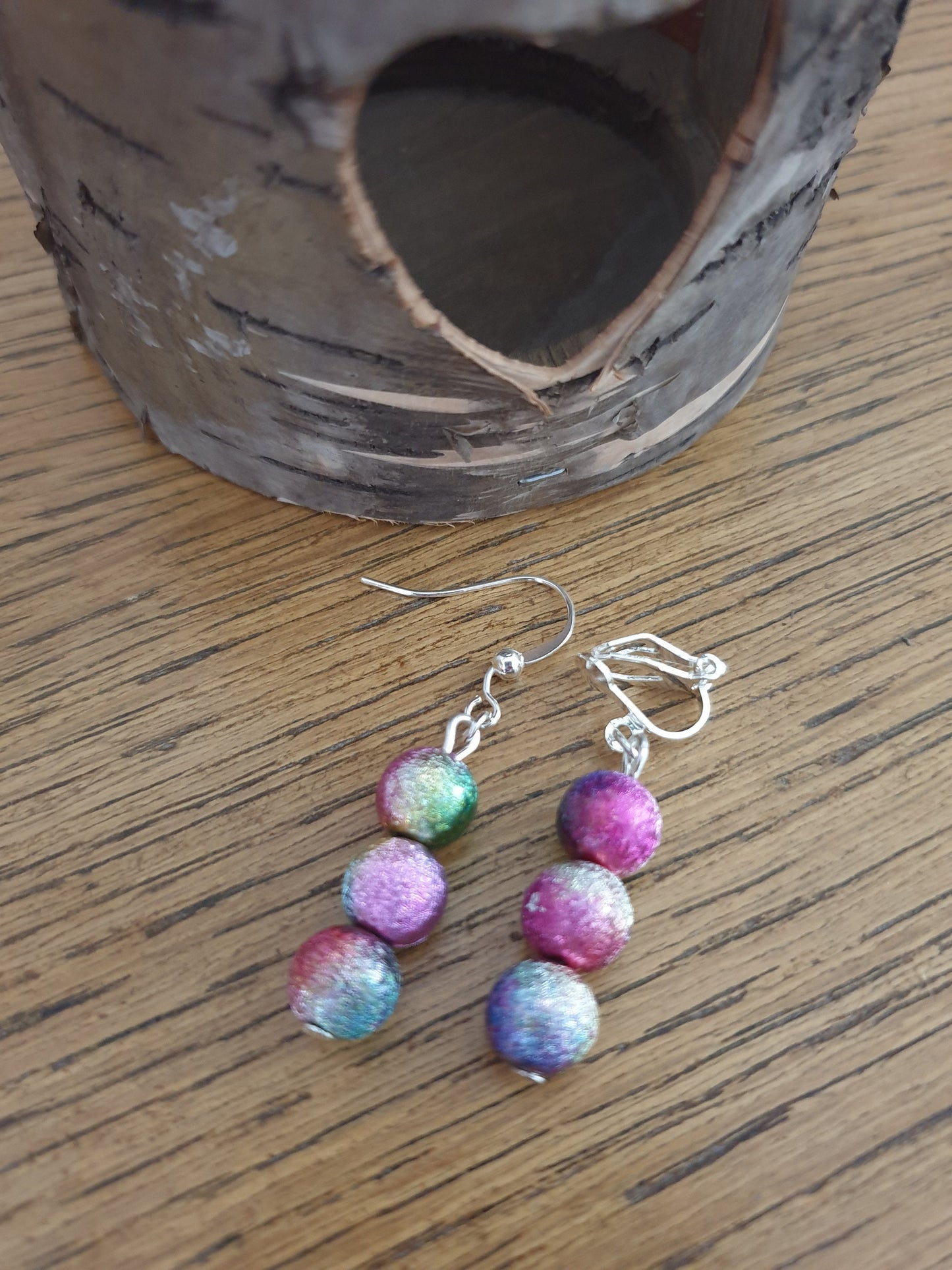Rainbow Stardust Beaded Earrings. Clip On, Hypoallergenic, Allergy, Lead, Nickel Free