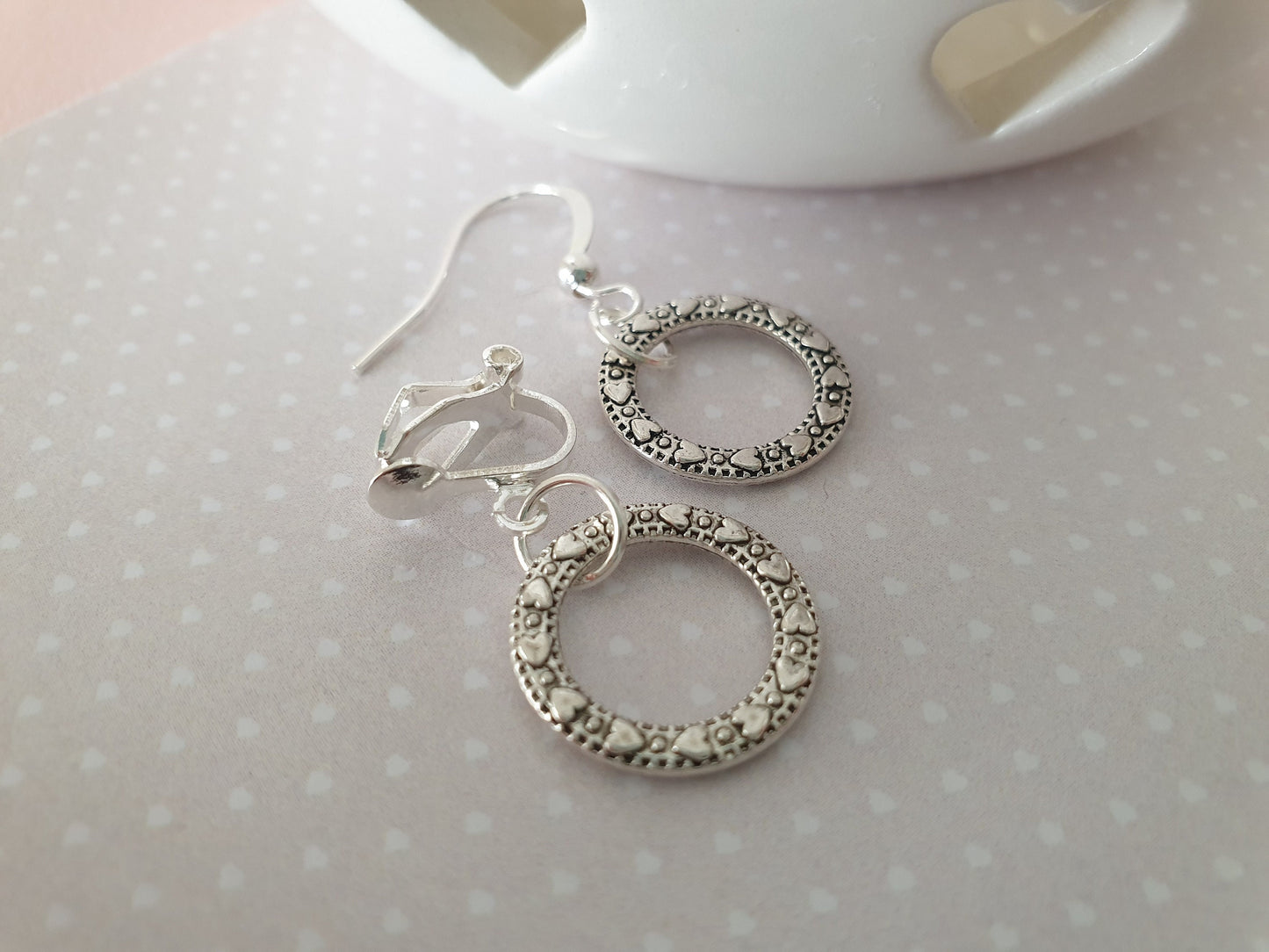 Heart Ring Earrings. Love, Clip On, Hypoallergenic, Allergy, Lead, Nickel Free. Valentines Day, Anniversary Gift for Her.