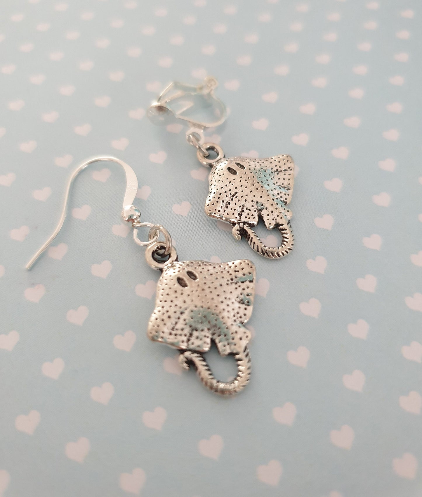 Manta Ray, Whale or Manatee Silver Earrings. Clip On, Hypoallergenic, Allergy, Nickel, Lead Free. Sea Life, Ocean, Animals, Fish