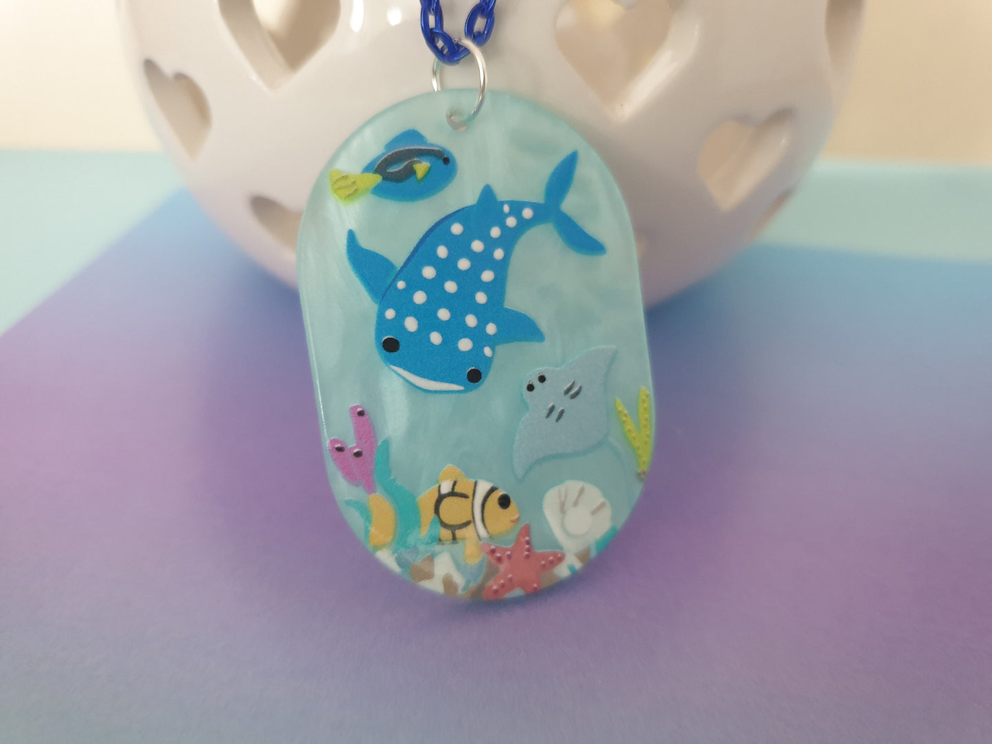 Sealife Pendant with Chain.  Whale, Manta Ray, Fish, Coral, Shells. Ocean, Sea, Summer. Gift for Her