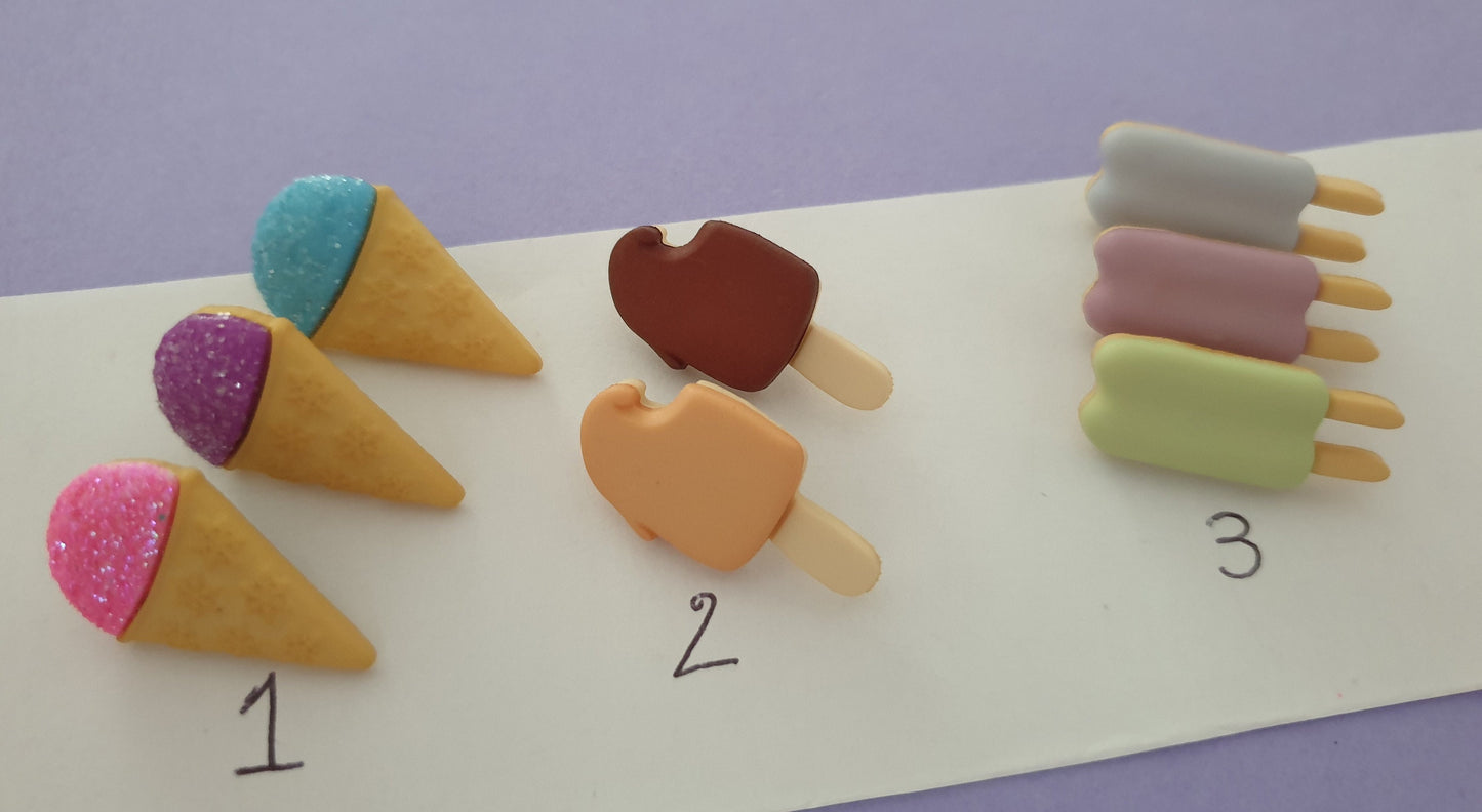 Mixed Ice Cream / Lolly Lapel Pins. Chocolate, Ice Pop, Popsicle, Cone.