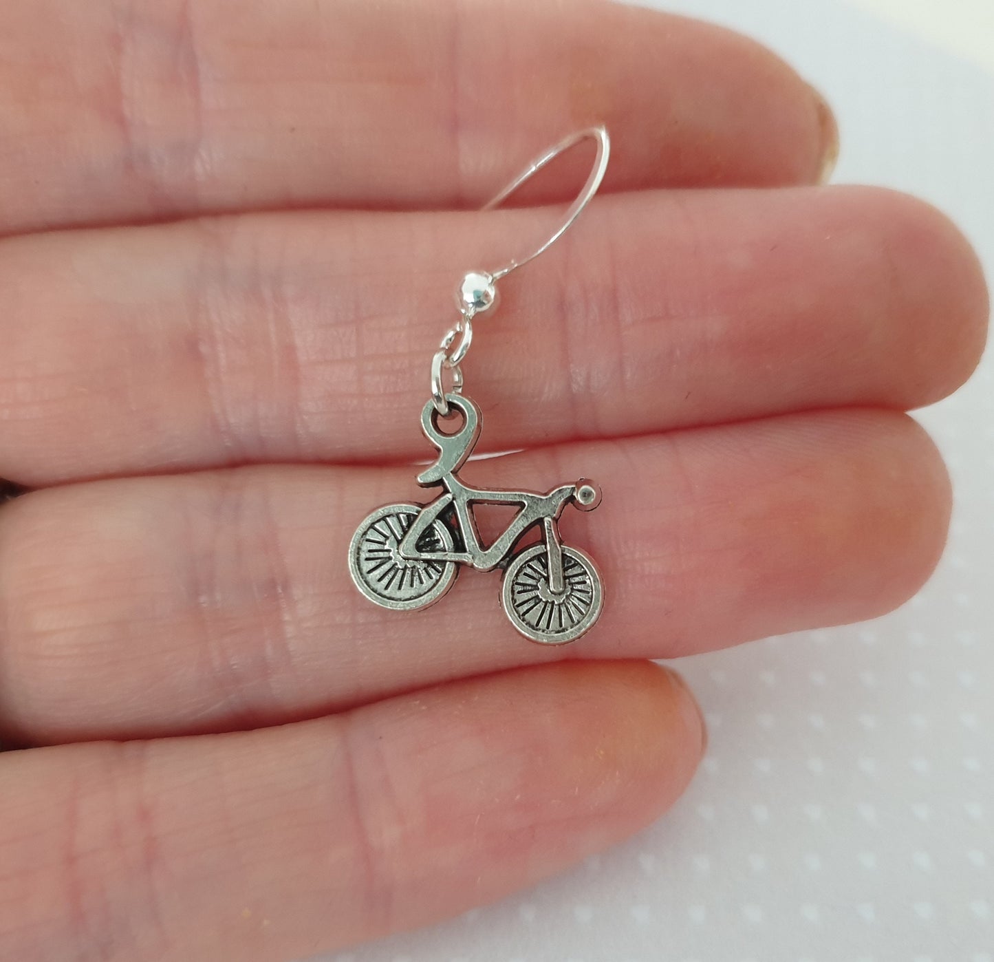 Bicycle Bike Silver Earrings. Cycling, Cycle, Sport. Clip On, Hypoallergenic, Allergy, Lead, Nickel Free.