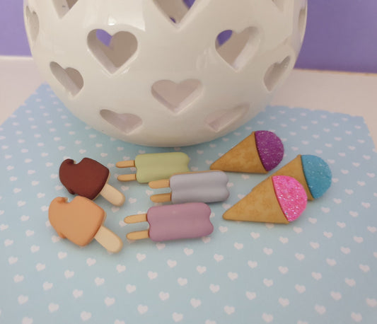 Mixed Ice Cream / Lolly Lapel Pins. Chocolate, Ice Pop, Popsicle, Cone.