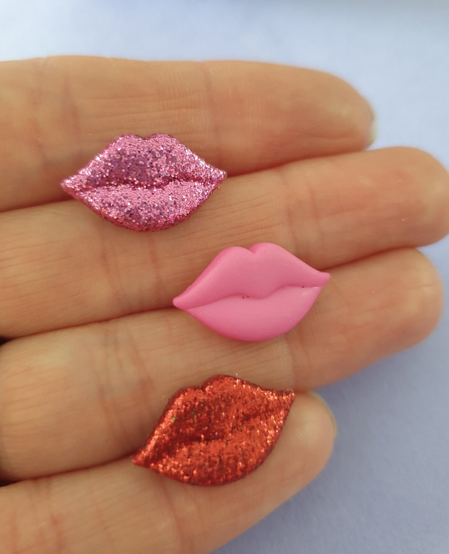 Lips Stud Earrings. Kiss, Love, Glitter, Red, Pink. Clip On, Hypoallergenic, Allergy, Lead, Nickel Free. Gift, Valentines