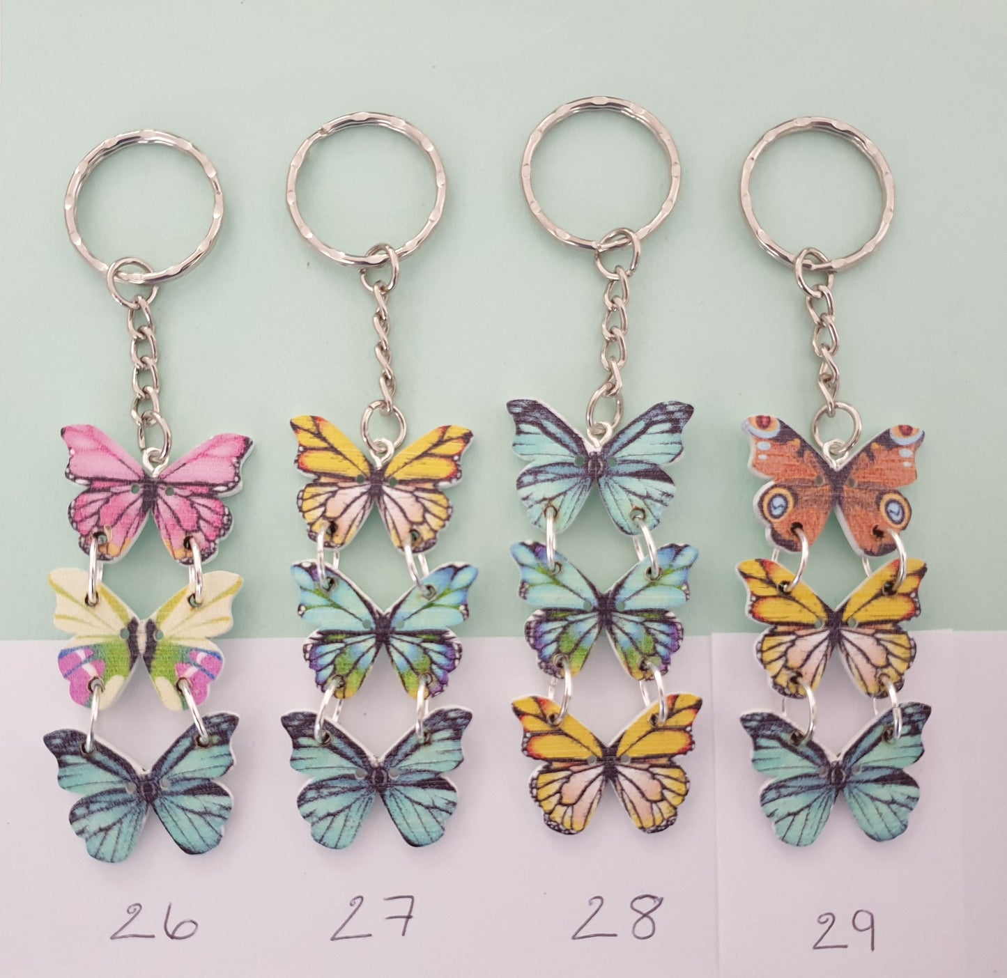 Triple Wooden Butterfly Keychain. Choice of Designs. Pretty and Unusual Stocking Filler Mothers Day